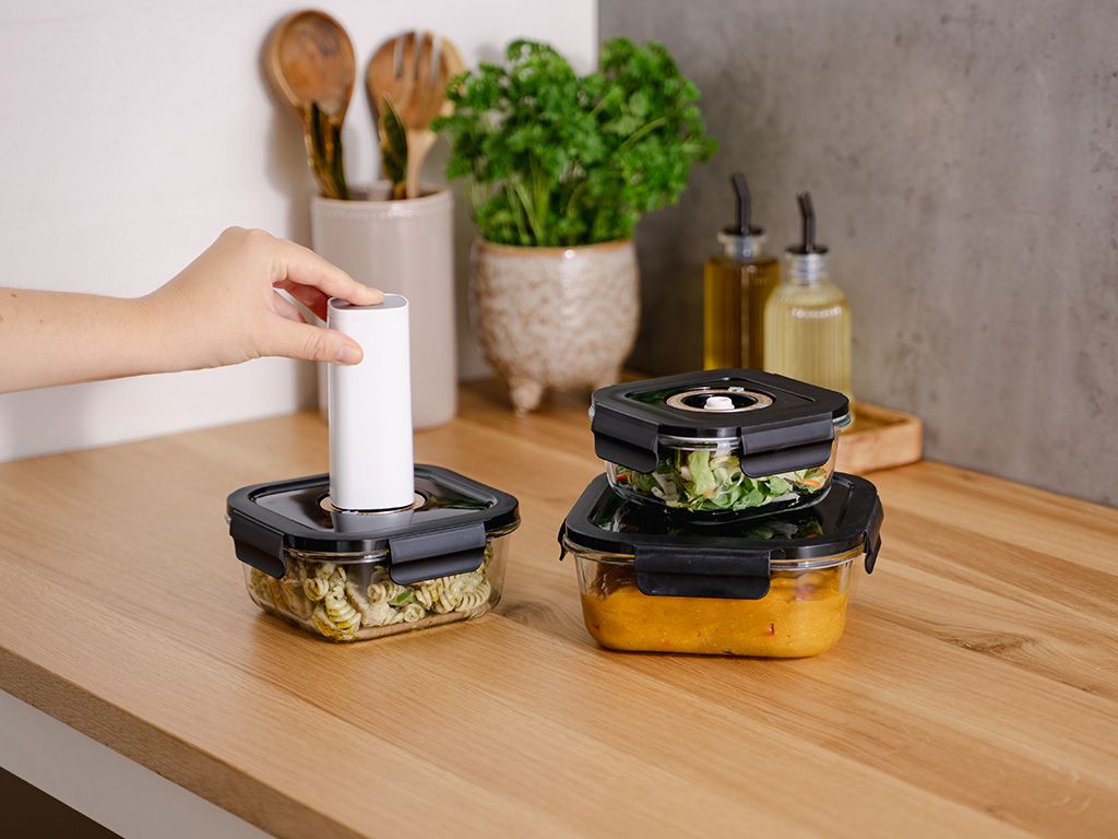 ČTVERECÍ VAKUOVÁ SKLENĚNÁ NÁDOBA – 525ML – SET – 4KS - 3