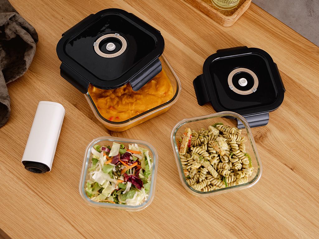 ČTVERECÍ VAKUOVÁ SKLENĚNÁ NÁDOBA – 800ML – SET – 4KS - 4