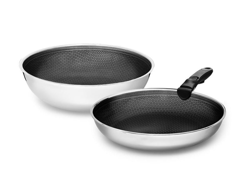 SADA PÁNVÍ WOK S ODJÍMATELNOU RUKOJETÍ – 2-DÍLNÁ