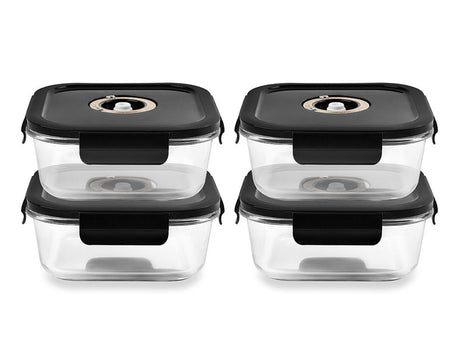 SQUARE VACUUM GLASS CONTAINER - 1230ML - SET - 4PC - 1