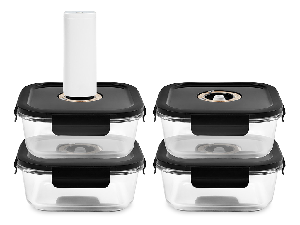 ČTVERECÍ VAKUOVÁ SKLENĚNÁ NÁDOBA – 1230ML – SET – 4KS - 1