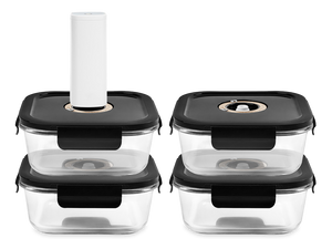 ČTVERECÍ VAKUOVÁ SKLENĚNÁ NÁDOBA – 1230ML – SET – 4KS - 1