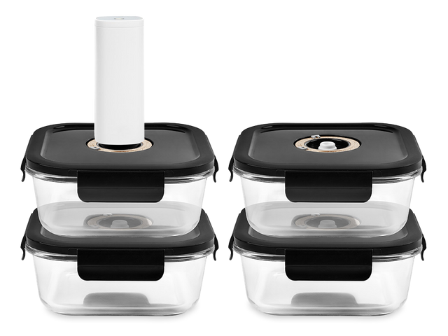 ČTVERECÍ VAKUOVÁ SKLENĚNÁ NÁDOBA – 1230ML – SET – 4KS - 1