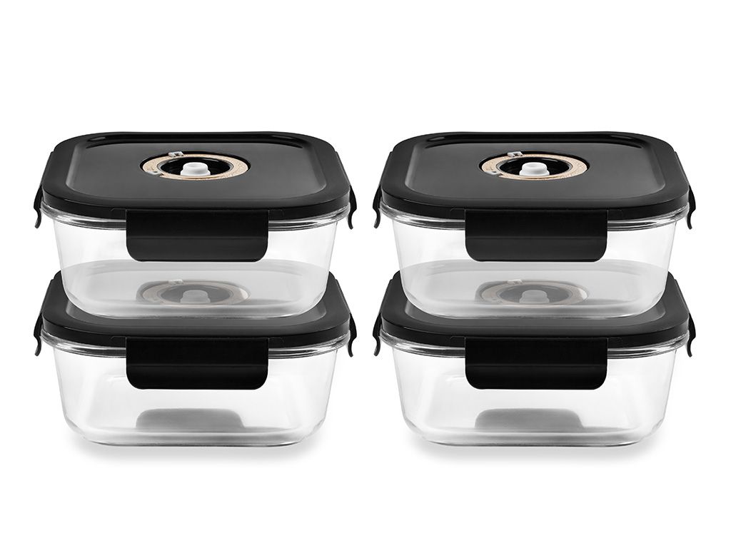 ČTVERECÍ VAKUOVÁ SKLENĚNÁ NÁDOBA – 1230ML – SET – 4KS - 1
