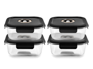 ČTVERECÍ VAKUOVÁ SKLENĚNÁ NÁDOBA – 1230ML – SET – 4KS - 1