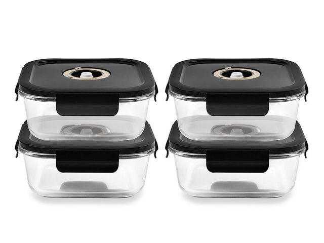 ČTVERECÍ VAKUOVÁ SKLENĚNÁ NÁDOBA – 1230ML – SET – 4KS - 1