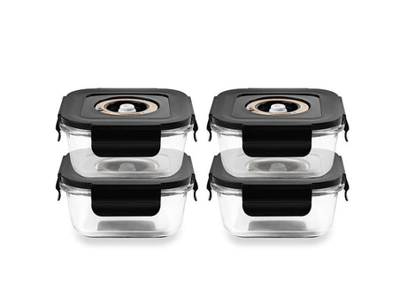 ČTVERECÍ VAKUOVÁ SKLENĚNÁ NÁDOBA – 525ML – SET – 4KS - 1