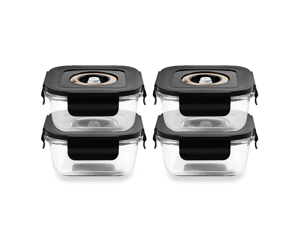 ČTVERECÍ VAKUOVÁ SKLENĚNÁ NÁDOBA – 525ML – SET – 4KS - 1