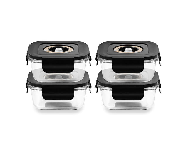 ČTVERECÍ VAKUOVÁ SKLENĚNÁ NÁDOBA – 525ML – SET – 4KS - 1