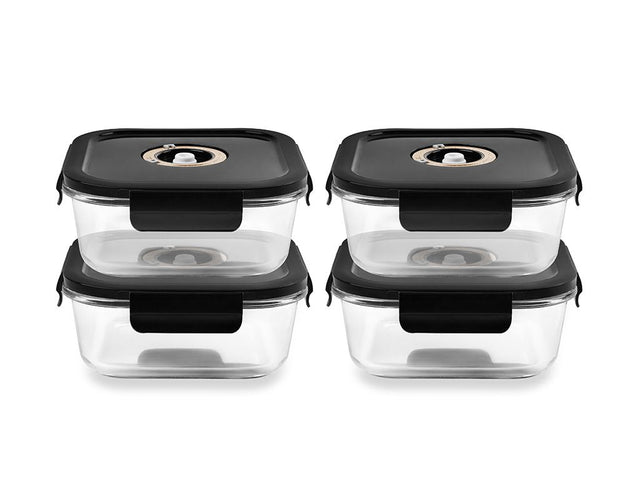 ČTVERECÍ VAKUOVÁ SKLENĚNÁ NÁDOBA – 800ML – SET – 4KS - 1