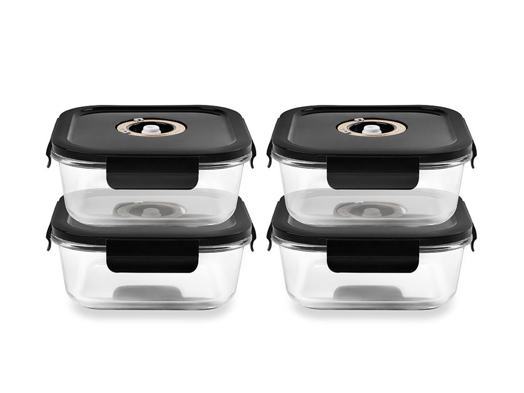 ČTVERECÍ VAKUOVÁ SKLENĚNÁ NÁDOBA – 800ML – SET – 4KS - 1