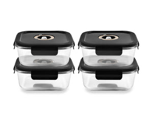 ČTVERECÍ VAKUOVÁ SKLENĚNÁ NÁDOBA – 800ML – SET – 4KS - 1