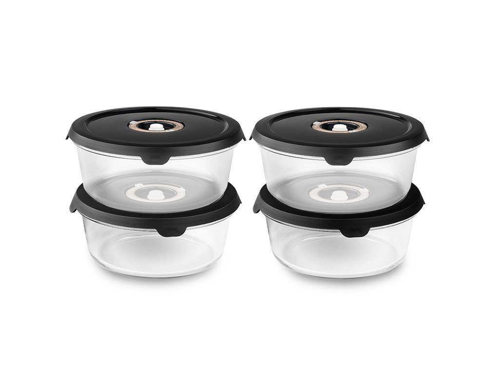 KULATÁ VAKUOVÁ SKLENĚNÁ NÁDOBA – 930 ML SADA - 4 KUSY